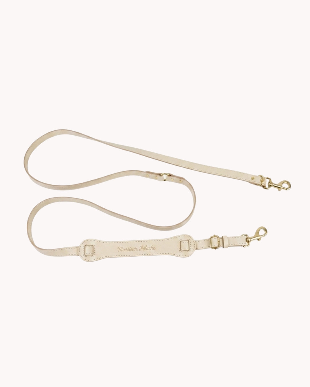Laisses mains libres beige en cuir grainé Monsieur Peluche 
